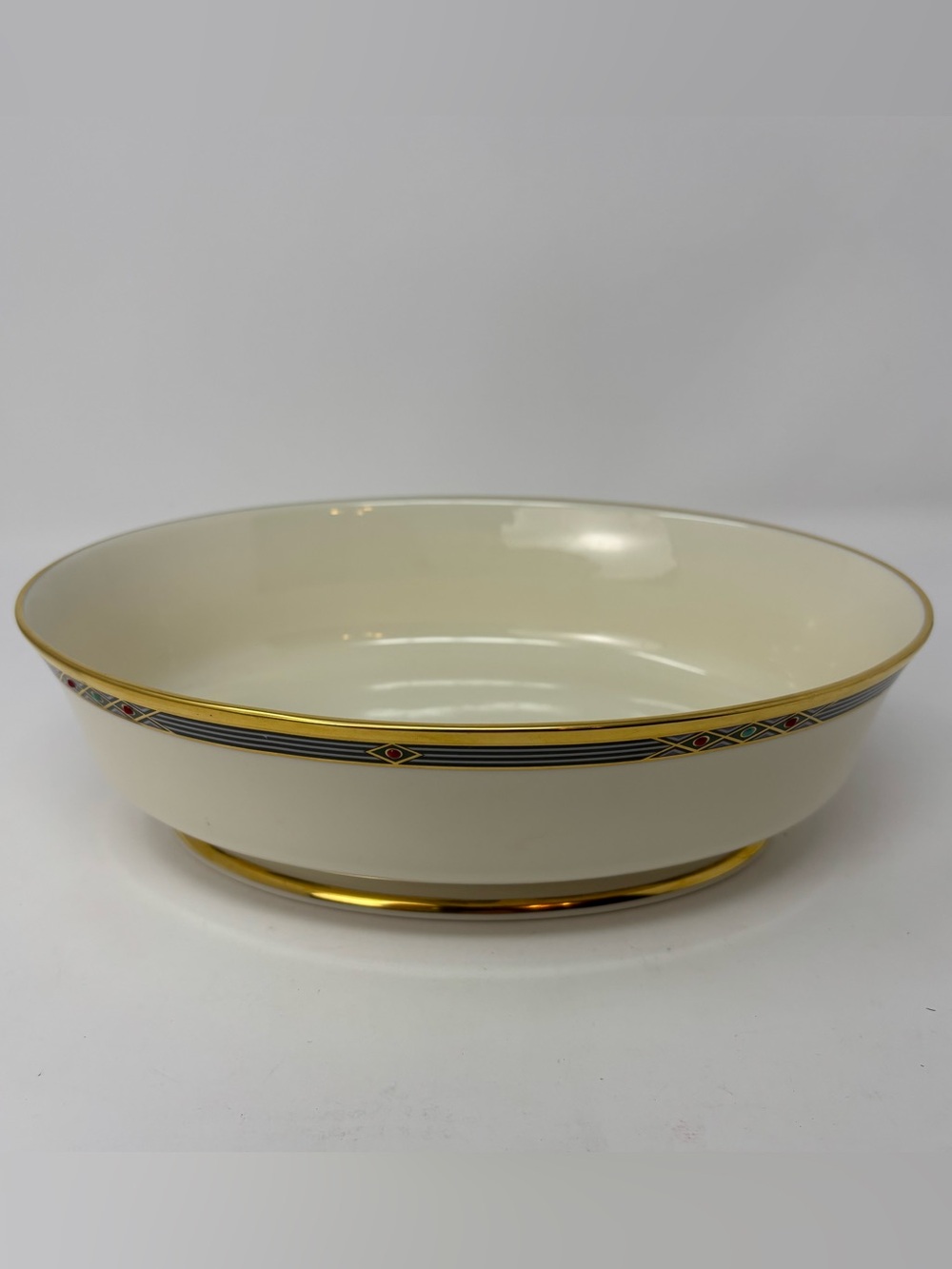 Lenox Melisande Oval Vegetable Bowl Grand Tier Fine China Gold Trim Serving Dish